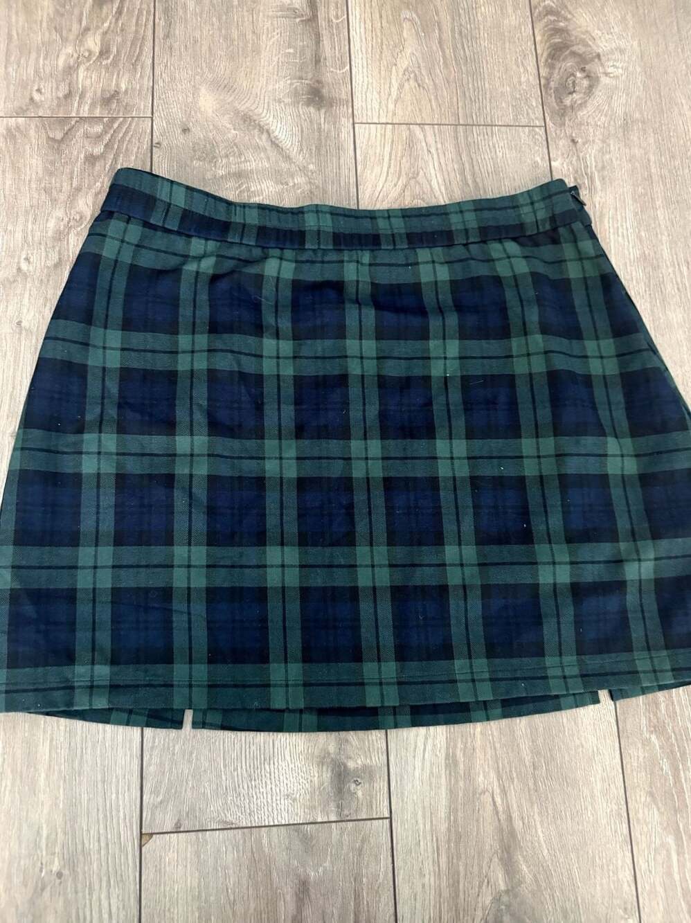 Green and Blue Tartan Plaid Mini Skirt with Side Split